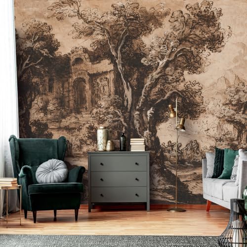 Brown Ink wash Natural Wildness and Classical Architectural relics Landscape Painting self (SDY-35 / 118" x 83")