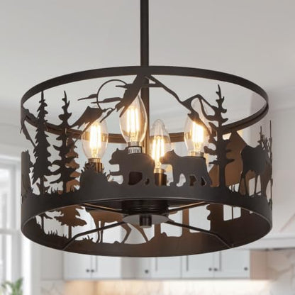 Rustic Deer Bear Cabin Chandelier