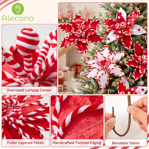 12 PCS Red Candy Cane Poinsettia Picks Artificial Xmas Flower Decor (Red)