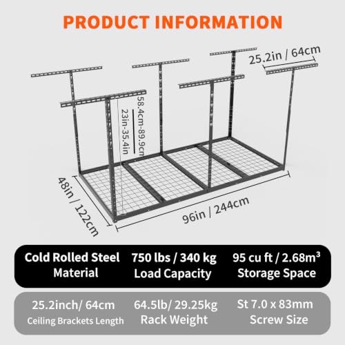 4x8 FT Overhead Garage Ceiling Mount Storage Rack (4x8 ft)