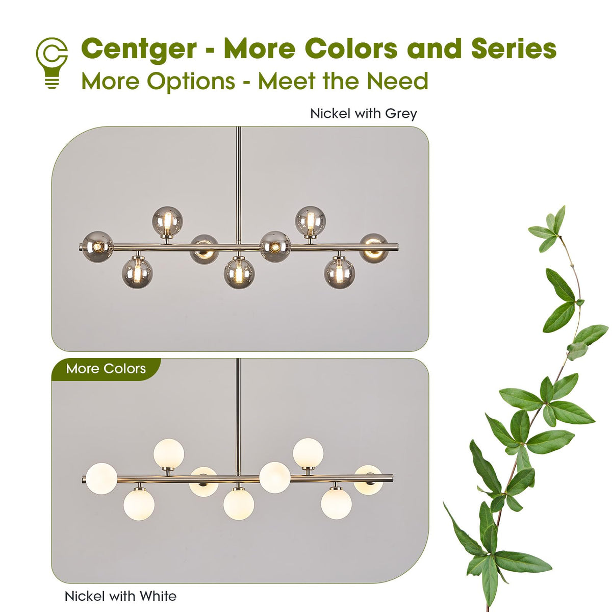 Linear Sputnik Dining Chandelier (Nickel + Grey / 9-Light 40 Inch)