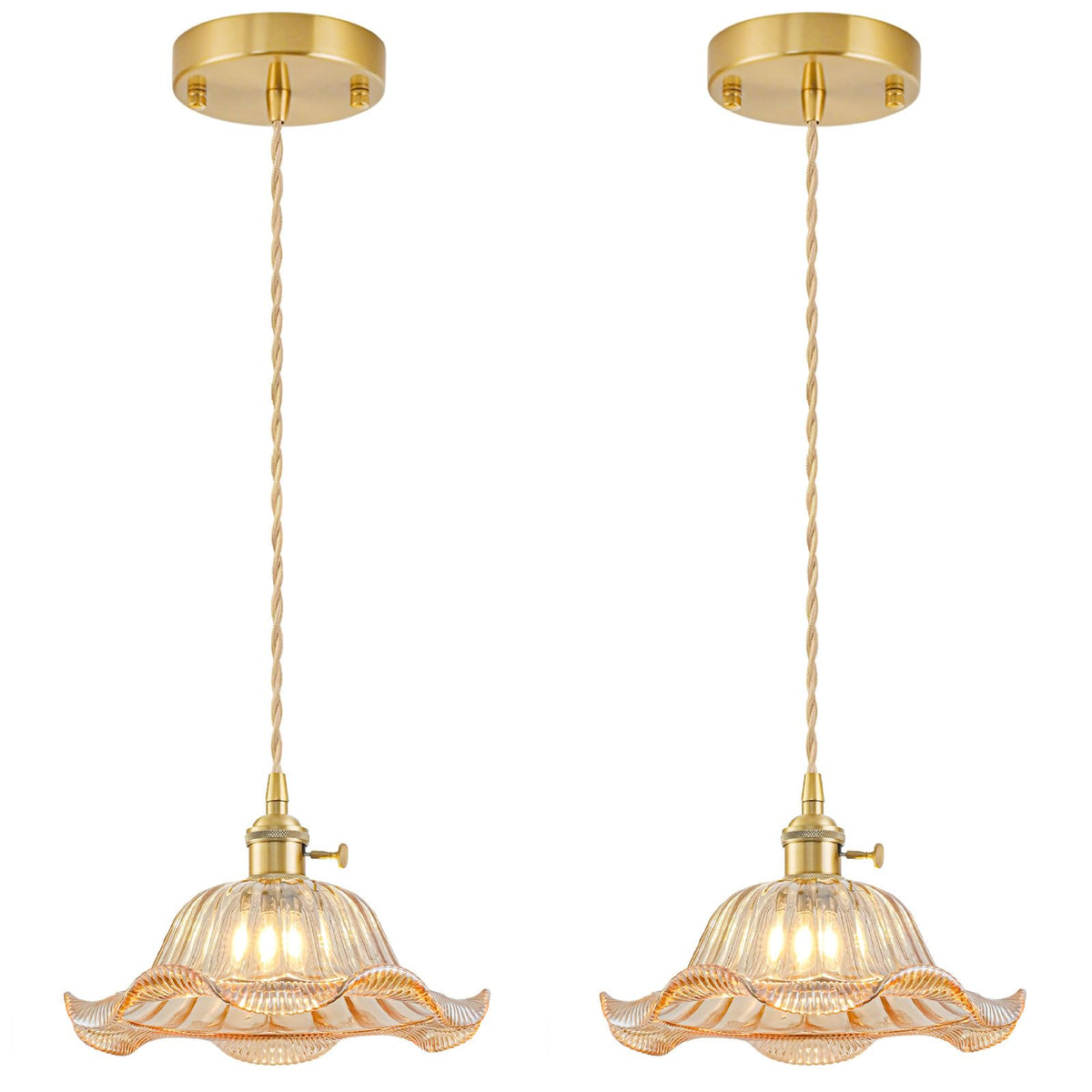Vintage Pendant Lights Kitchen Island 2 Pack (Amber 2PK)