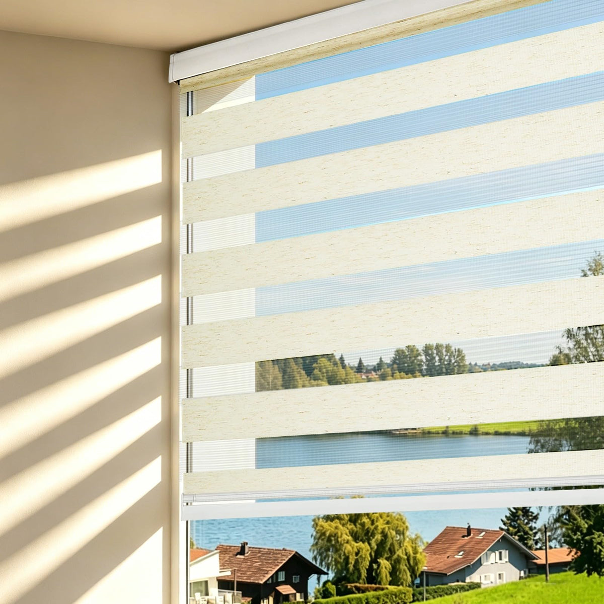 Custom Size Linen Cordless Zebra Blinds for Windows (Linen Beige / CUSTOM SIZE)