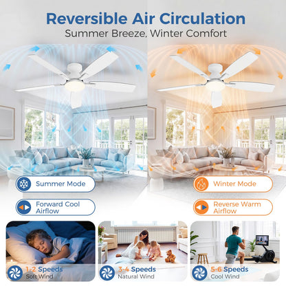 52 Inch Ceiling Fans with Lights (White / 52Inch)