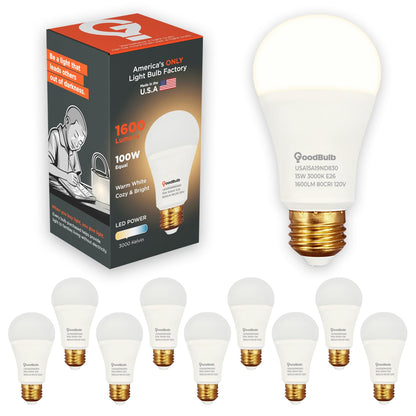 Made in USA A19 LED Light Bulbs (Warm White)