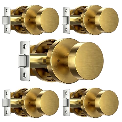 Antique Brass Door Knobs Interior 5 Pack (Antique Brass)