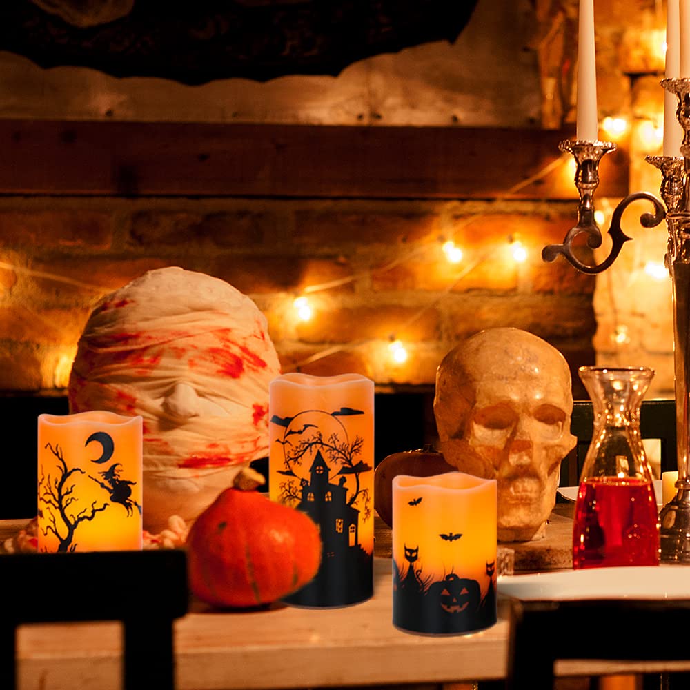 Halloween Orange Flameless Pillar Candles with 6H Timer (Orange)