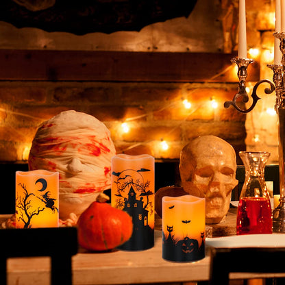 Halloween Orange Flameless Pillar Candles with 6H Timer (Orange)