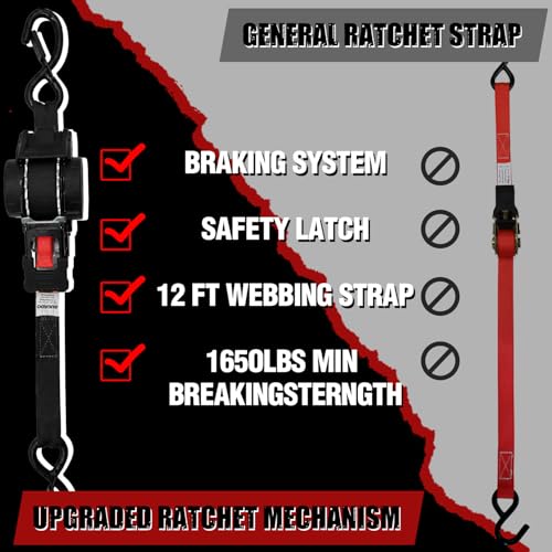 Retractable Ratchet Straps 1 Inch x 12 Ft
