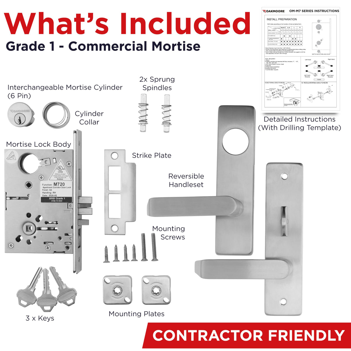 Grade 1 Commercial Mortise Lock Set