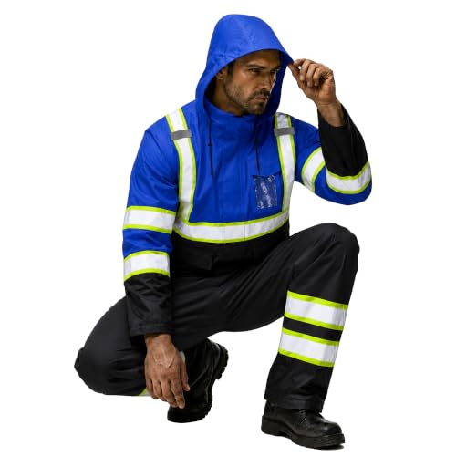 Reflective Rain Suits for Men Waterproof High Visibility Rain Gear
