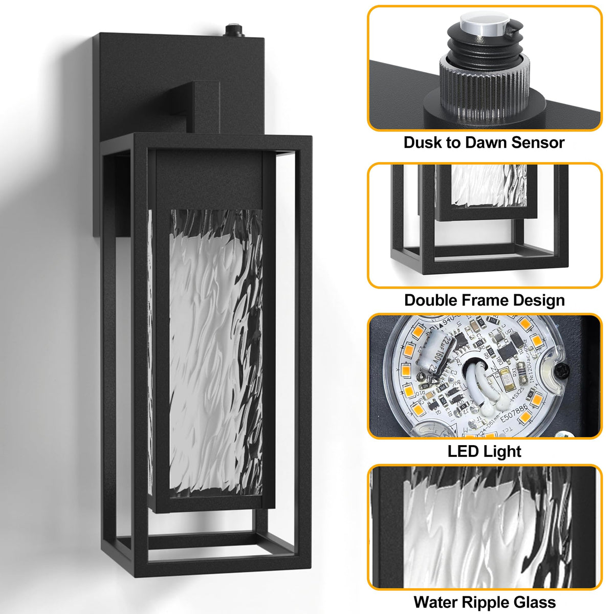 2 Pack LED Outdoor Wall Light (Black(Dusk to Dawn Sensor))