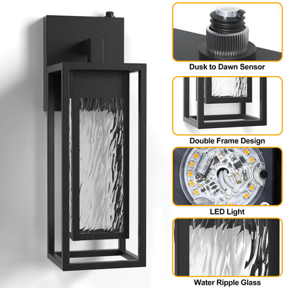 2 Pack LED Outdoor Wall Light (Black(Dusk to Dawn Sensor))