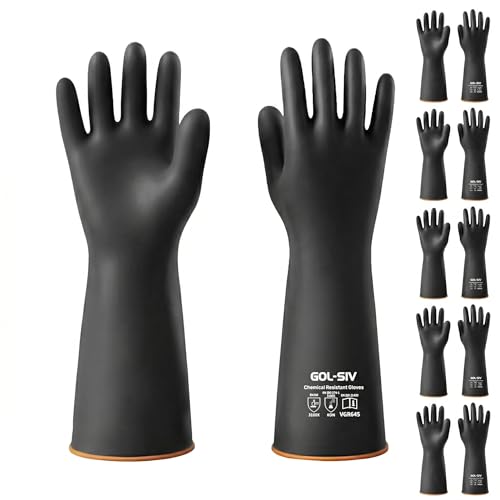 Heavy Duty Industrial Rubber Gloves (6 Pairs-black / 18 Inch)