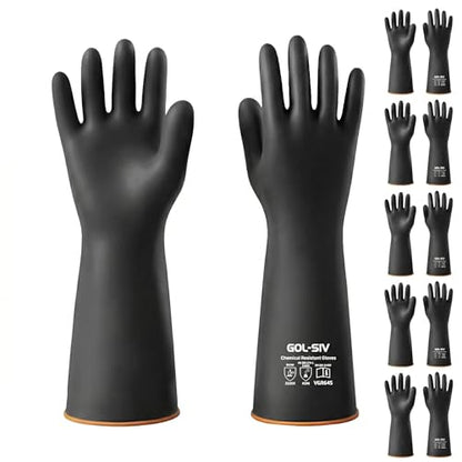 Heavy Duty Industrial Rubber Gloves (6 Pairs-black / 18 Inch)