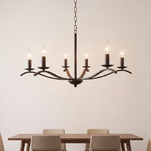 Modern Farmhouse Chandelier 6 Light Candle Large Light Fixture for Dining Room Living Room Kitchen Island