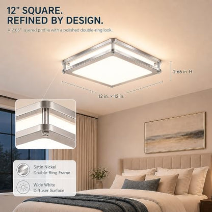 1Pack 12Inch 36W Square LED Flush Mount Ceiling Light Fixture