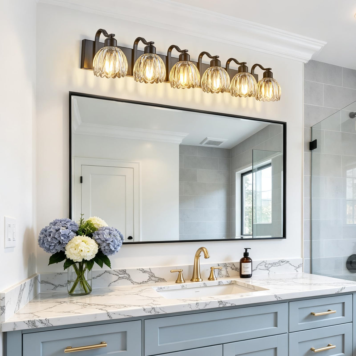 Bathroom Light Fixtures (Black - Tulip Clear / 6-light)