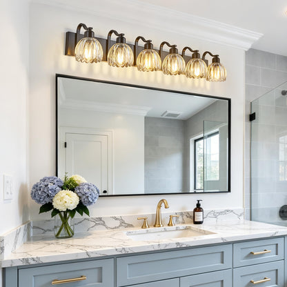Bathroom Light Fixtures (Black - Tulip Clear / 6-light)