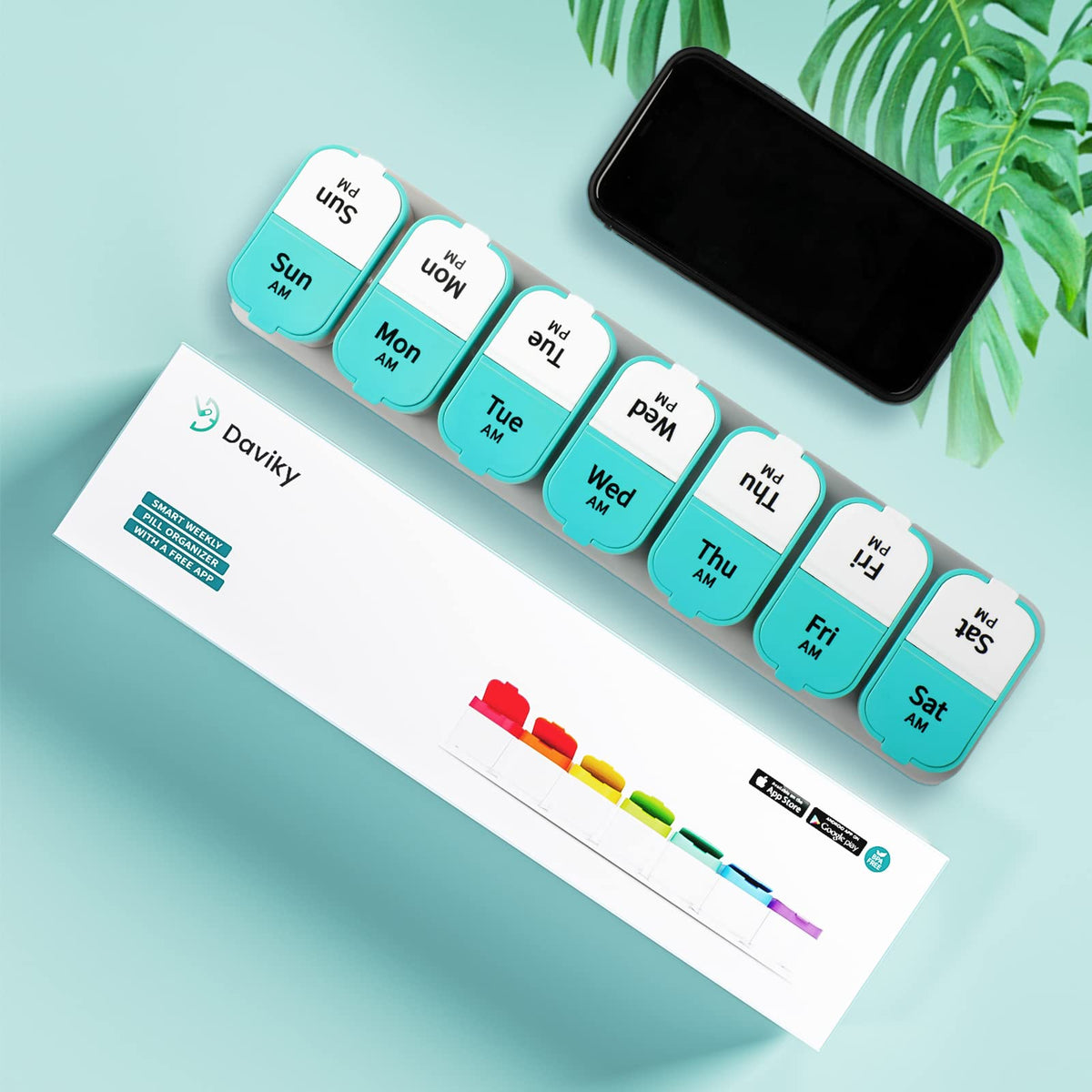 Large Weekly Pill Organizer 2 Times a Day for Vitamin (Cyan)