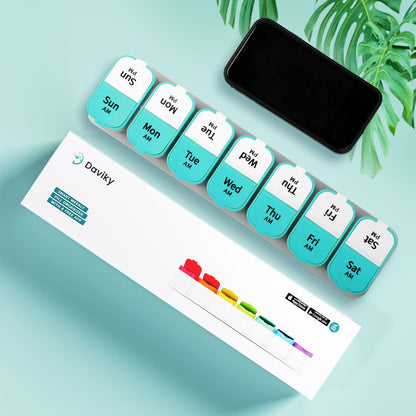 Large Weekly Pill Organizer 2 Times a Day for Vitamin (Cyan)