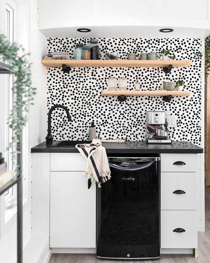 Peel and Stick Wallpaper Polka Dot Wallpaper 17.7” x 393.7” (A Black Dot / 17.7" x 393.7")