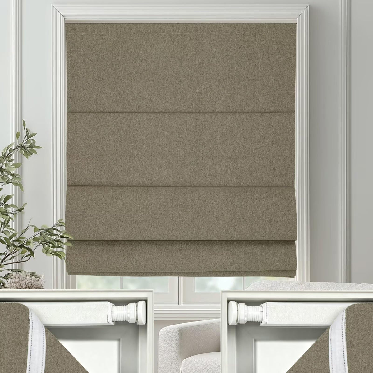 No Drill Roman Shades Cordless Blinds Blackout for Indoor Windows (Brown / 44"W x 64"H)
