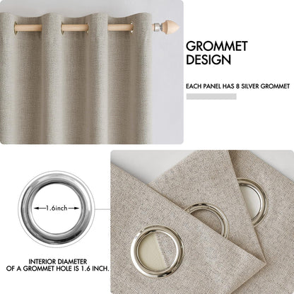 100% Blackout Linen Curtains for Bedroom 52x45 Inches Pebble Taupe (Pebble Taupe / 52"W x 45"L (Pack of 2))
