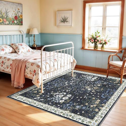 7x7 Vintage Floral Dining Room Rug (Blue / 7x7)