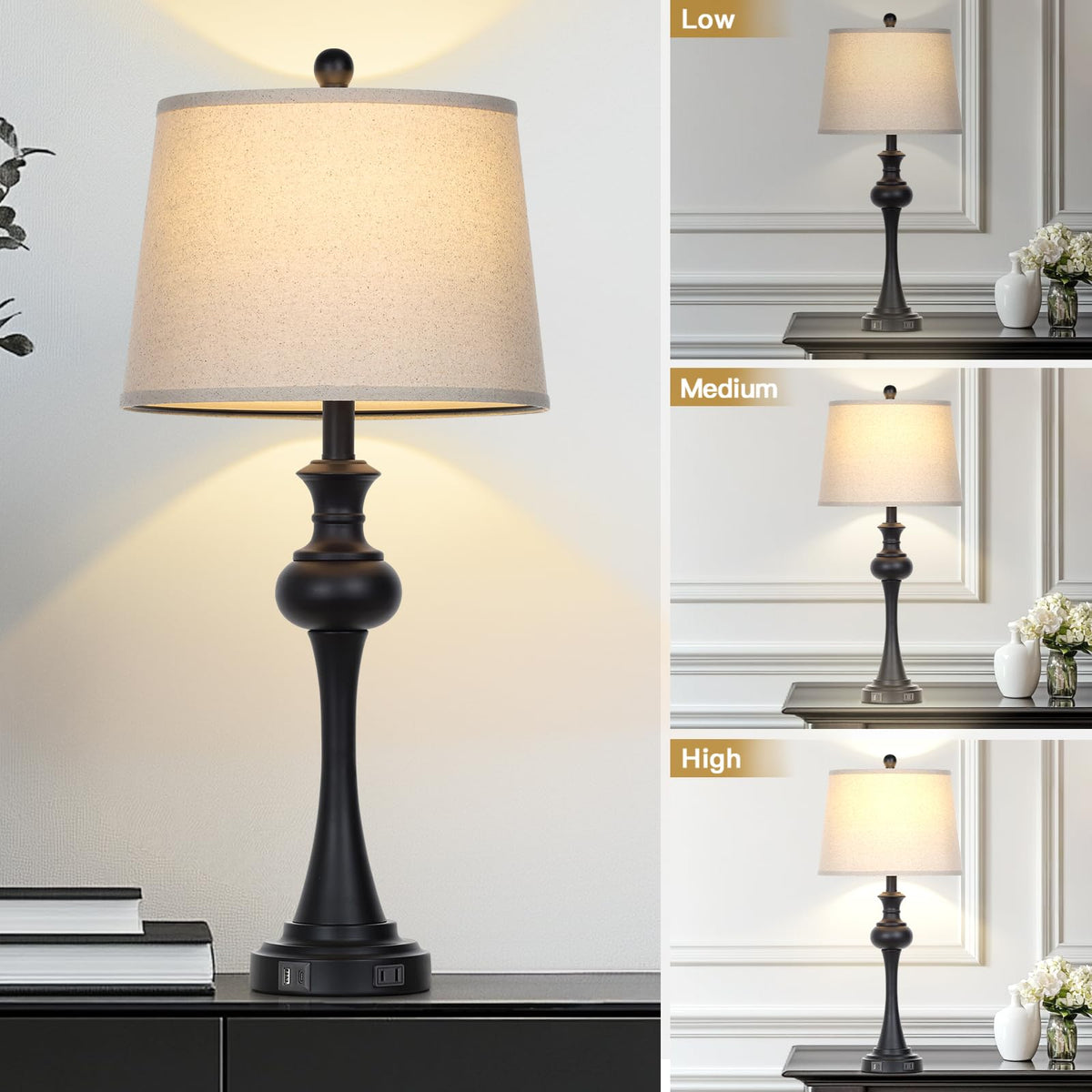 Black Table Lamp for Living Room (Black)