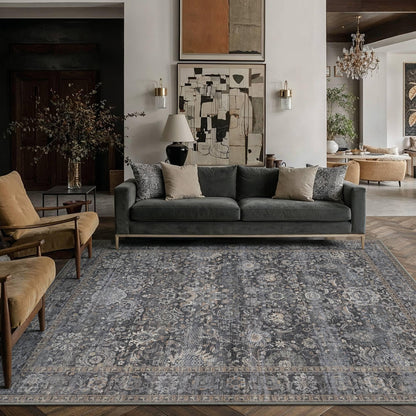 Area Rugs 5x7 Navy Blue Vintage Rug for Living Room (Retro | Blue / 5' x 7' (Rectangular))