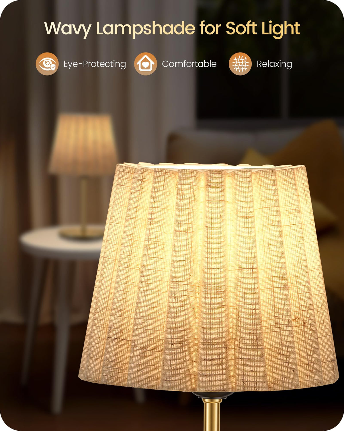 Small Bedside Table Lamp (Gold & Beige - Push Button)