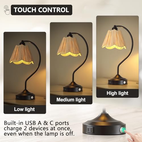 Set of 2 Vintage Table Lamps with USB A+C Ports