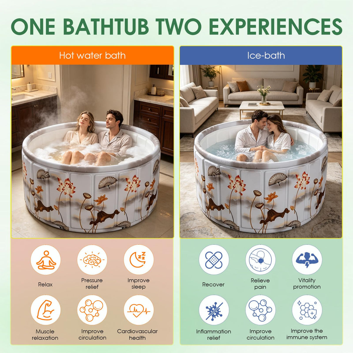 Portable Bathtub for Adults 164 Gal (B-Lotus / 47.2x21.7 Inch)