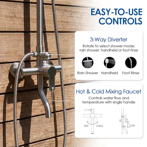 Outdoor Shower System with Hot and Cold Valve