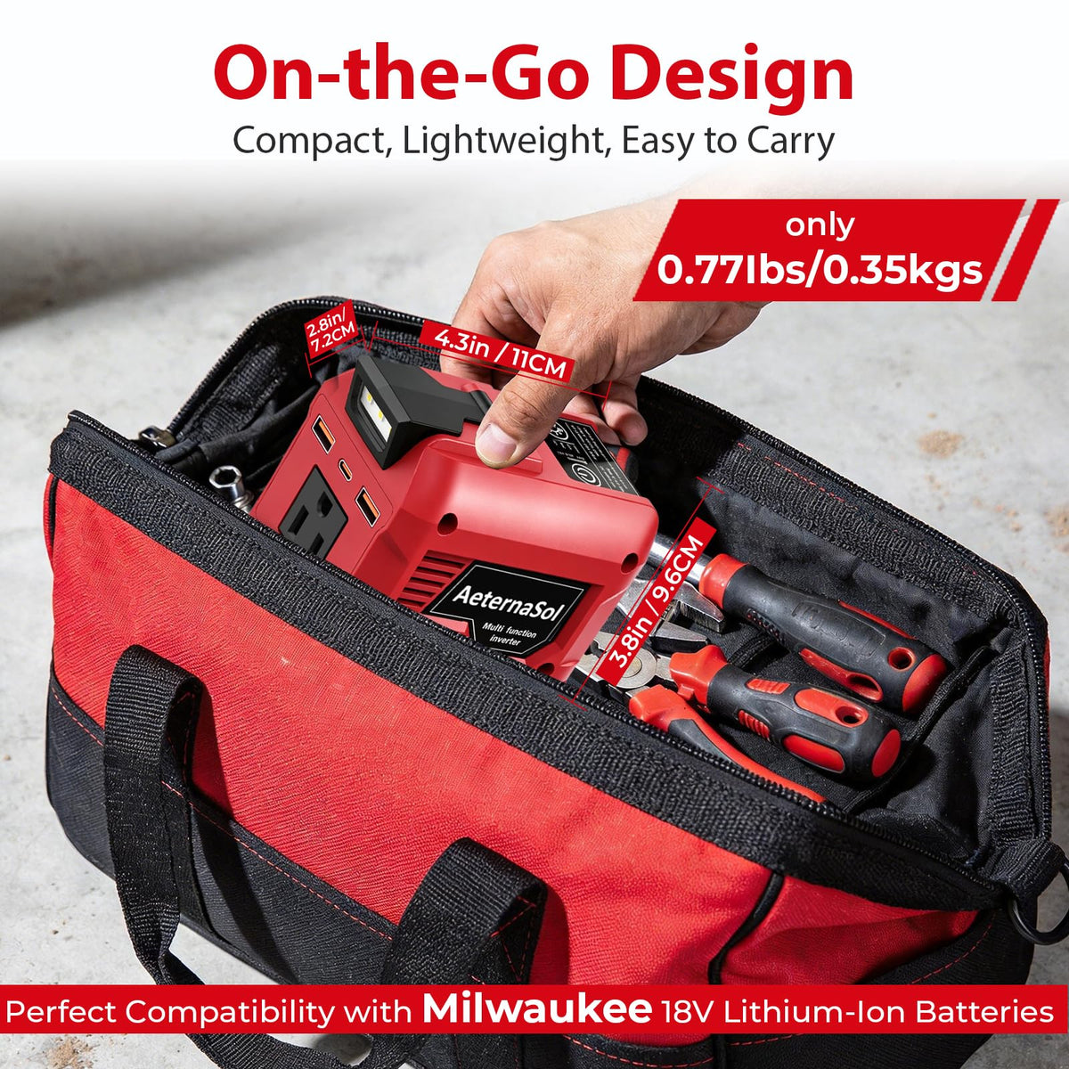 250W Power Inverter Compatible with Milwaukee 18V Battery (Red / 1)