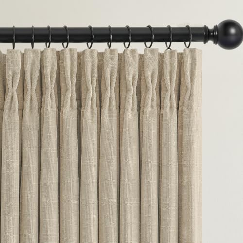 Oatmeal Pleated Linen Blackout 84 Inch Curtains for Bedroom Living Room (Oatmeal / 50"W x 84"L (Pack of 2))