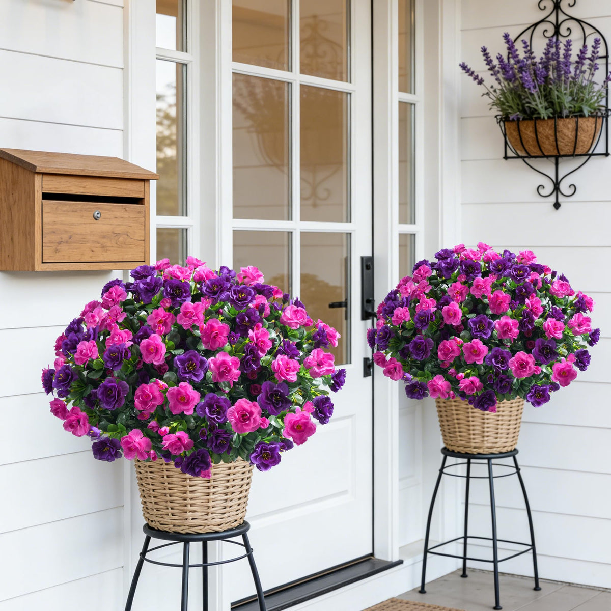 Artificial Faux Outdoor Flowers Plants for Spring Summer Decoration (Purple+fuchsia)