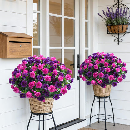 Artificial Faux Outdoor Flowers Plants for Spring Summer Decoration (Purple+fuchsia)