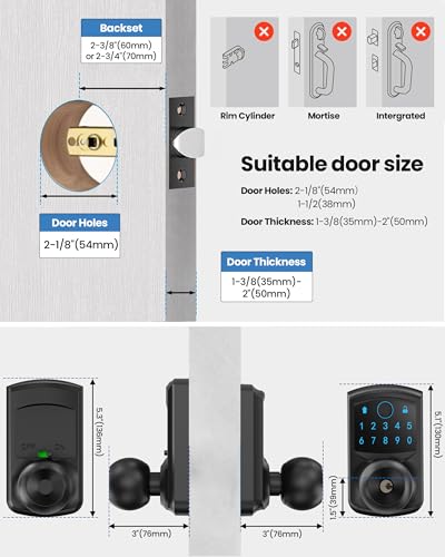 Smart Fingerprint Keyless Entry Door Knob Keypad Electronic Biometric Lock