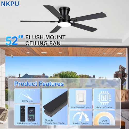 52in Low Profile Ceiling Fans with Lights