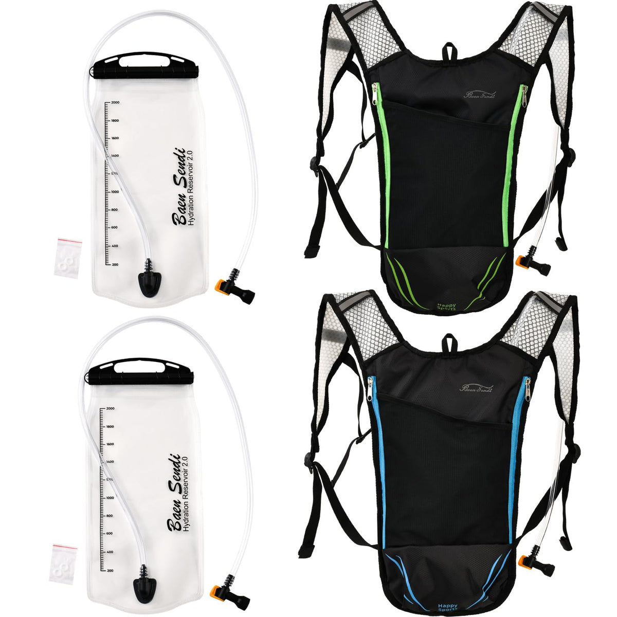 2 Pack Hydration Pack with 2L Backpack Water Bladder (Blue+Green (2 Pack))