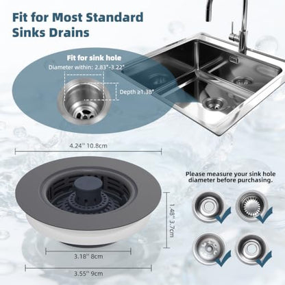 3 in 1 Kitchen Sink Drain Strainer (Gray)