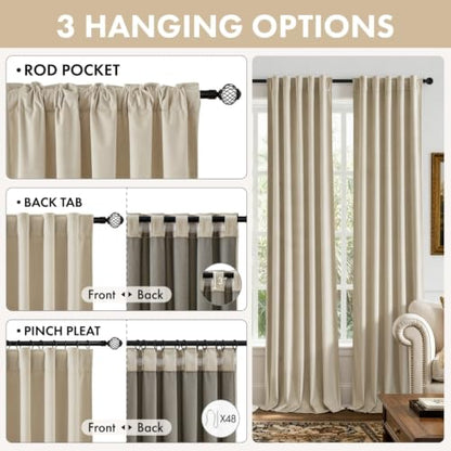 Beige Velvet Curtains 4 Panels Set Back Tab 40 x 90 Inch Long (Beige / 40"W x 90"L (Pack of 4))
