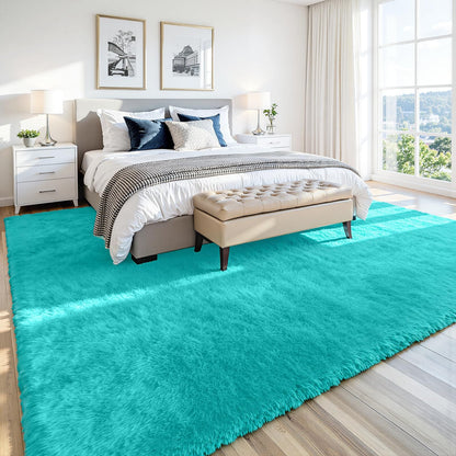 8x10 Fluffy Area Rug for Living Room (Turquoise / 8' x 10' (Rectangular))