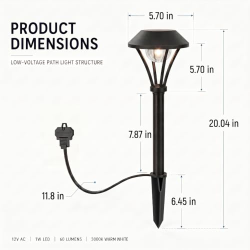 Pathway Lights Low Voltage Outdoor Landscape Lighting 1W 60 Lumen 3000K 12V AC Path Lights Warm White Light with Connector Spike Stake for Garden Yard Driveway Lawn