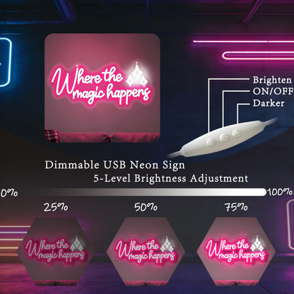 Where the magic happens Neon Sign Home Party Bedroom Bar Accent‑17.7"x7.9" (Where The Magic Happens)