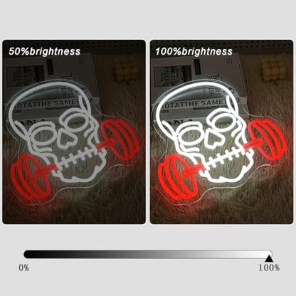 Skull Barbell Halloween Neon Sign for Wall Decor Halloween Neon Light Red Dumbbell LED Sign Fitness Neon Light Sign Gym Neon Light for Halloween Man Caves Bar Game Room Fitness Club Decoration (Dumbbell Skull)