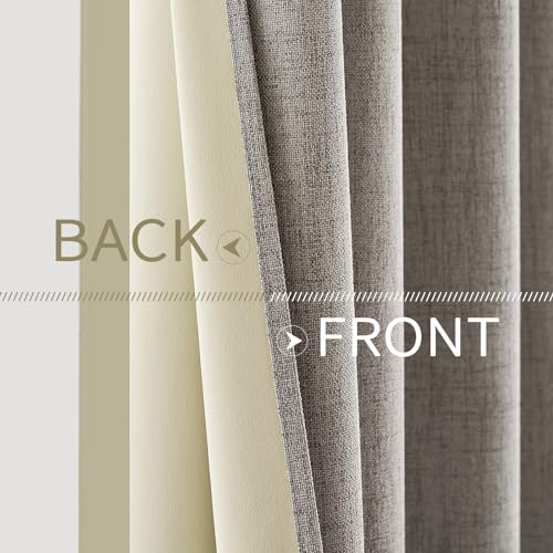 100% Blackout Linen Curtains for Bedroom 52x96 Inches Warm Taupe (Warm Taupe / 52"W x 96"L (Pack of 2))
