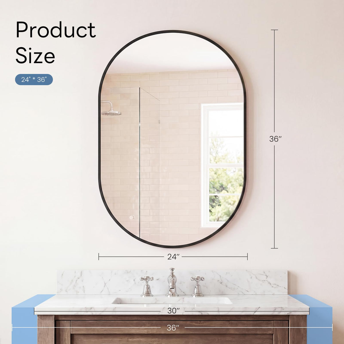Oval Bathroom Wall Mirror (Black-oval / 24"L x 36"W)